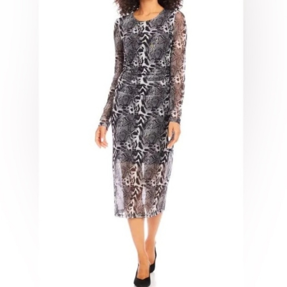 Karen Kane Animal Print Long Sleeve Midi Dress
